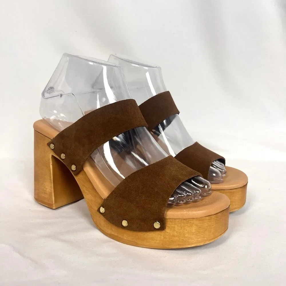 Ilaria Sartori Wooden Platform Suede Sandal Women's Size 38 US 7.5 Made In Italy